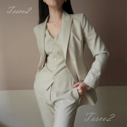 Tesco Office Women Elegant Blazer & Pencil Pants & Vest 3 Piece Formal Outfits