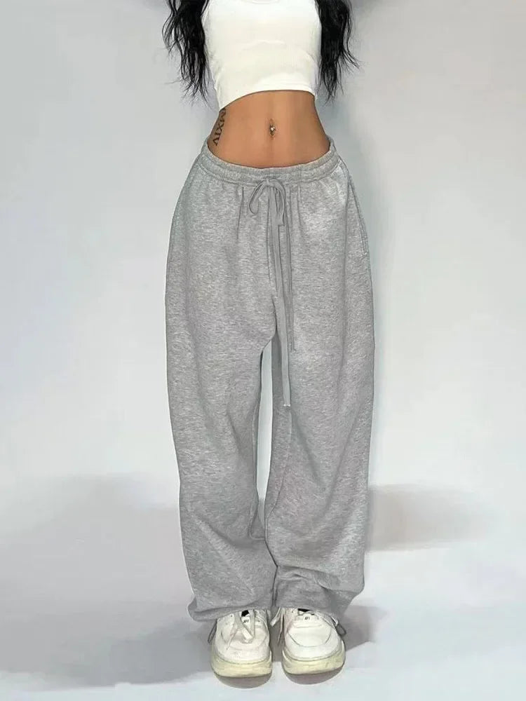 Casual Gray Sweatpants Women's Wide Leg Black Joggers Oversized