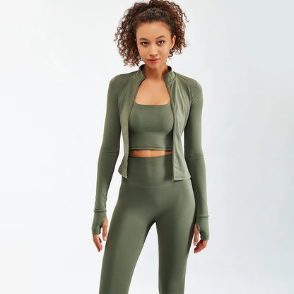 Newest Zipper Long Sleeve Yoga Set High Waist Fitness Sport Gym Suit