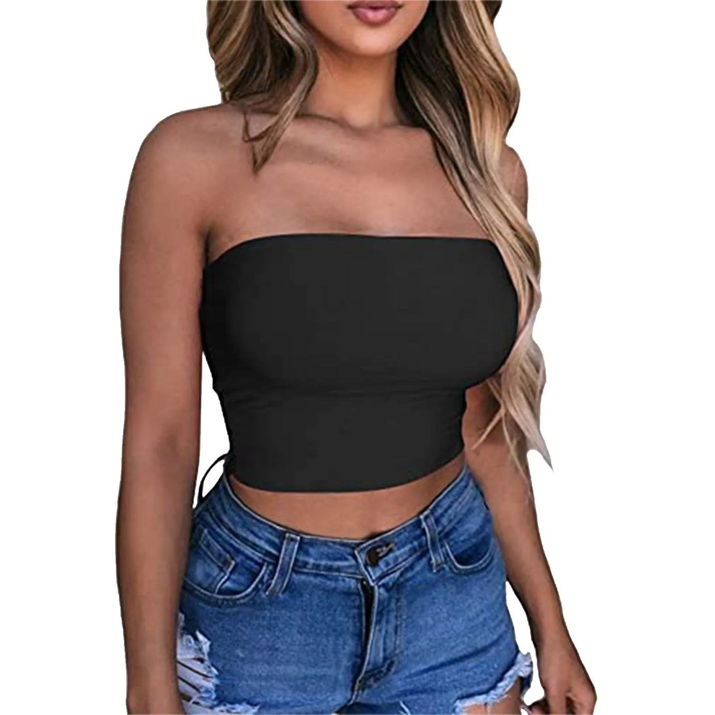 Plus Size Tube Tops Women Sexy Strapless Off Shoulder Crop Top Solid Color Stretchy Bandeau Seamless Breast Wrap No-Padded Bra