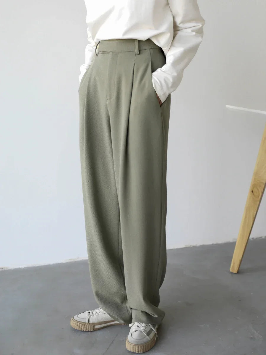 Ven Casual Women's Twill Suit Pants Wide Leg Straight