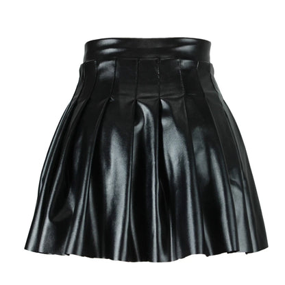 Women's Leather Miniskirt High Waist Pleated Circle Skirt Clubwear Fashion