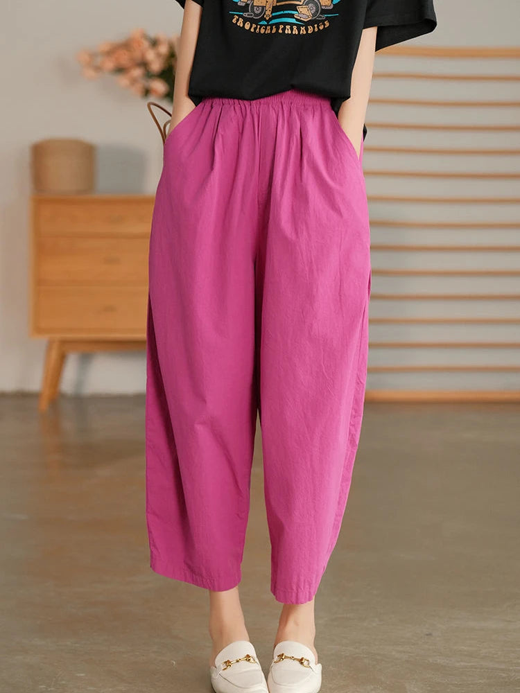 Summer Pants Loose Casual Elastic High Waist Harem Comfortable