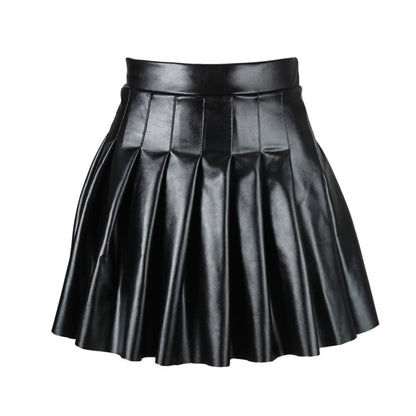 Women's Leather Miniskirt High Waist Pleated Circle Skirt Clubwear Fashion