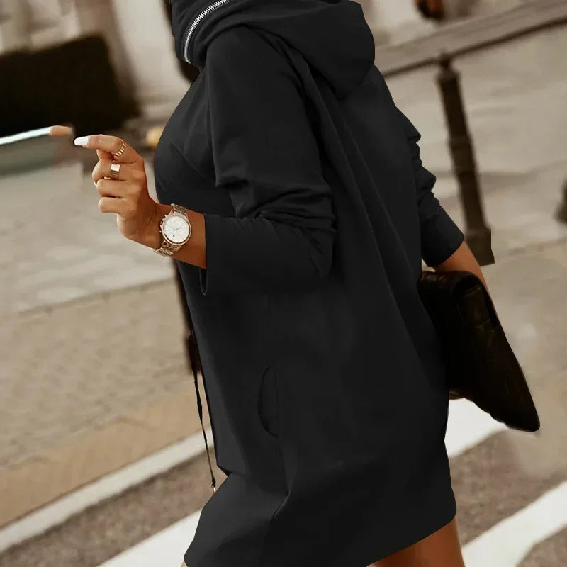 Women’s Sweatshirt Dress - Oversize Black Hoodie