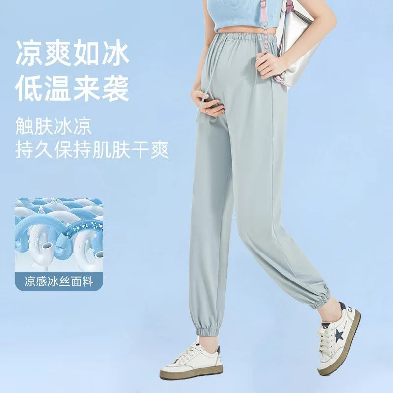 Pregnant Women's Pants Summer Ice Feel Casual Loose Trousers Maternity Clothing