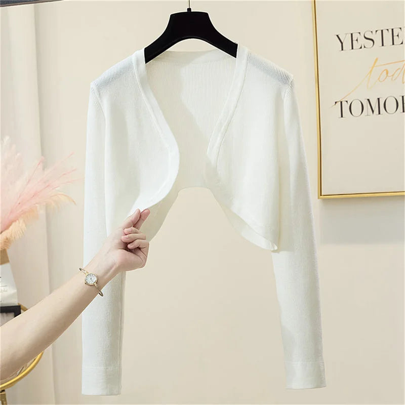 Women Shrugs Solid Elegant Breathable Leisure Cardigans Korean Style All-match Shawl Tops