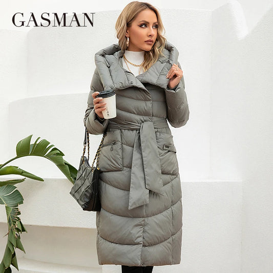 Fashion Parka - Women’s Casual Hooded Pocket Belt Down Jacket