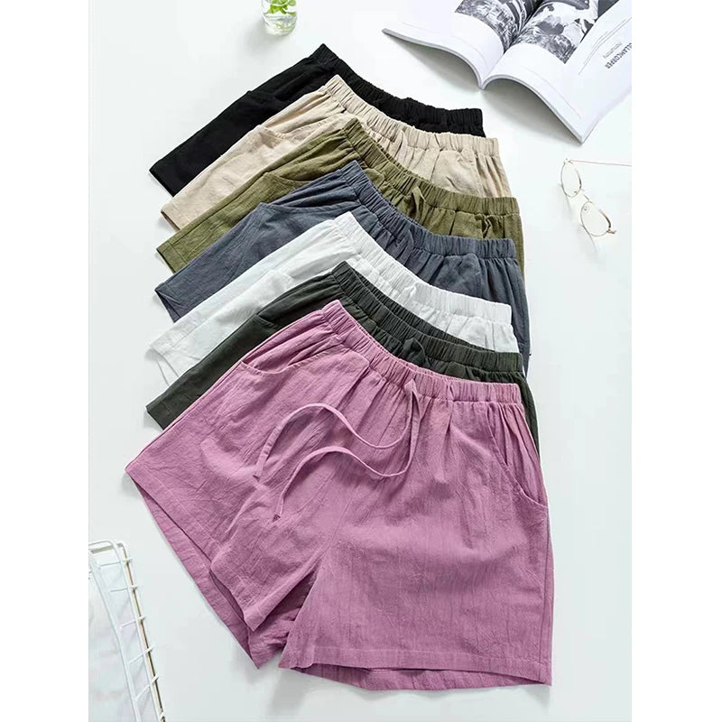 Cotton Linen Shorts Basic Wide Leg Summer Korean Fashion