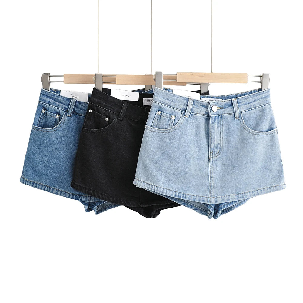 Mini Skirts High Waisted Denim Black Korean Fashion Summer