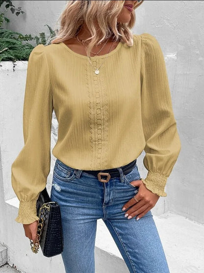 Elegant Women's Long Sleeved Shirt Spring/Summer 2023 Round Neck  Casual Solid Color Blouse Office Lady Clothing S-2XL