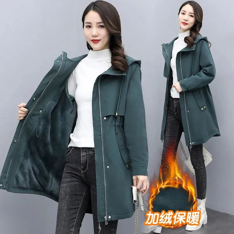 Parkas Women Autumn Winter NEW Wool Liner Thicken Warm Overcoat Hooded Windbreaker