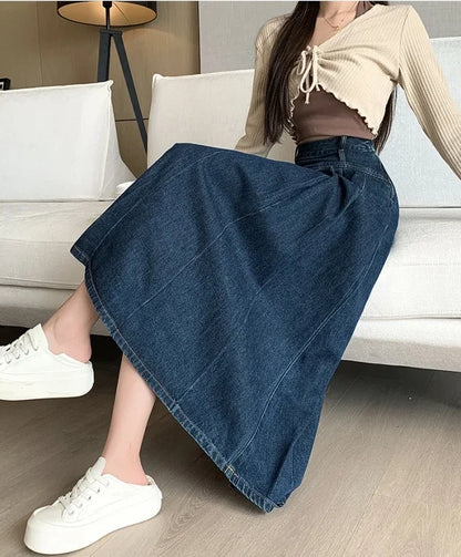 Pleated Jeans Skirts Spring Autumn High Waist Long Washing