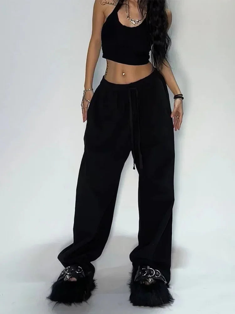 Casual Gray Sweatpants Women's Wide Leg Black Joggers Oversized