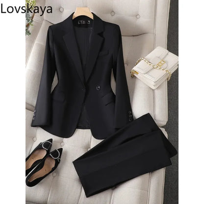 Work Wear Blazer Jacket And Trouser Set - Gray Black Pant Suit, Formal Office