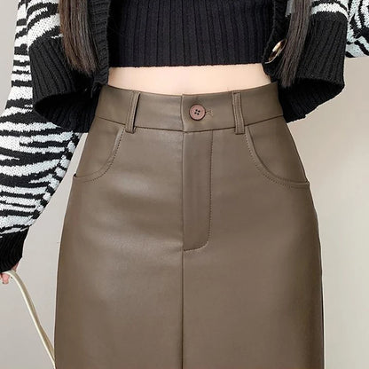 Vintage Coffee Black Long Skirt Women's Casual