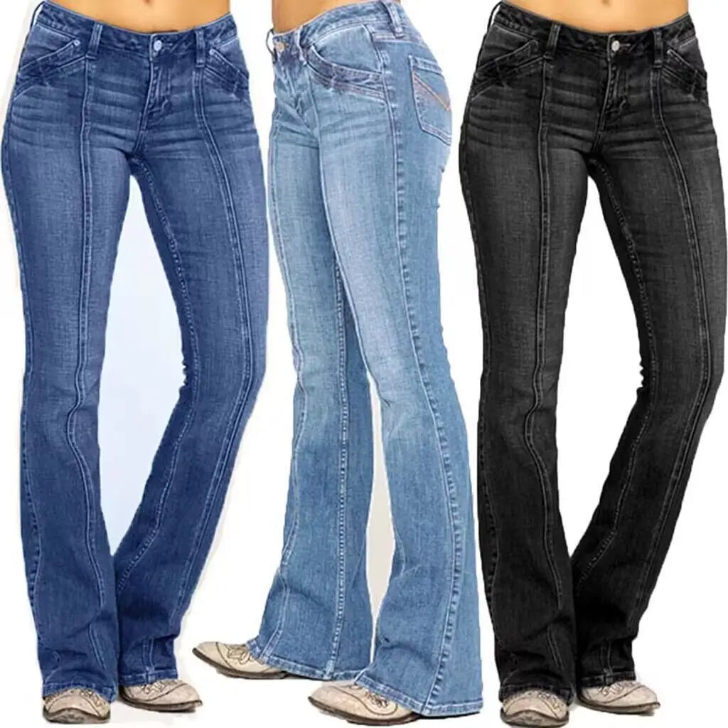 Women's Low Waist Boot Cut Jeans Slim Casual