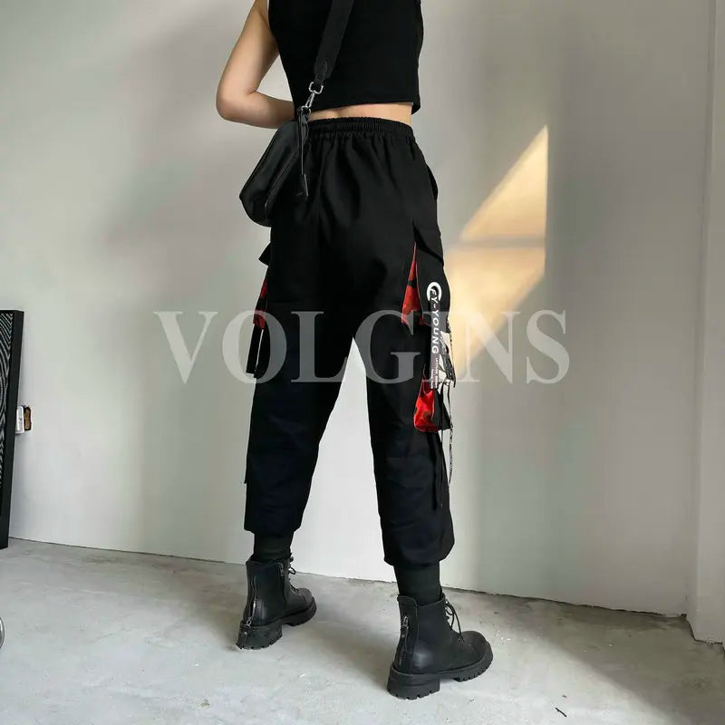 Women's Cargo Pants Ribbon Pocket Jogger High Waist Streetwear