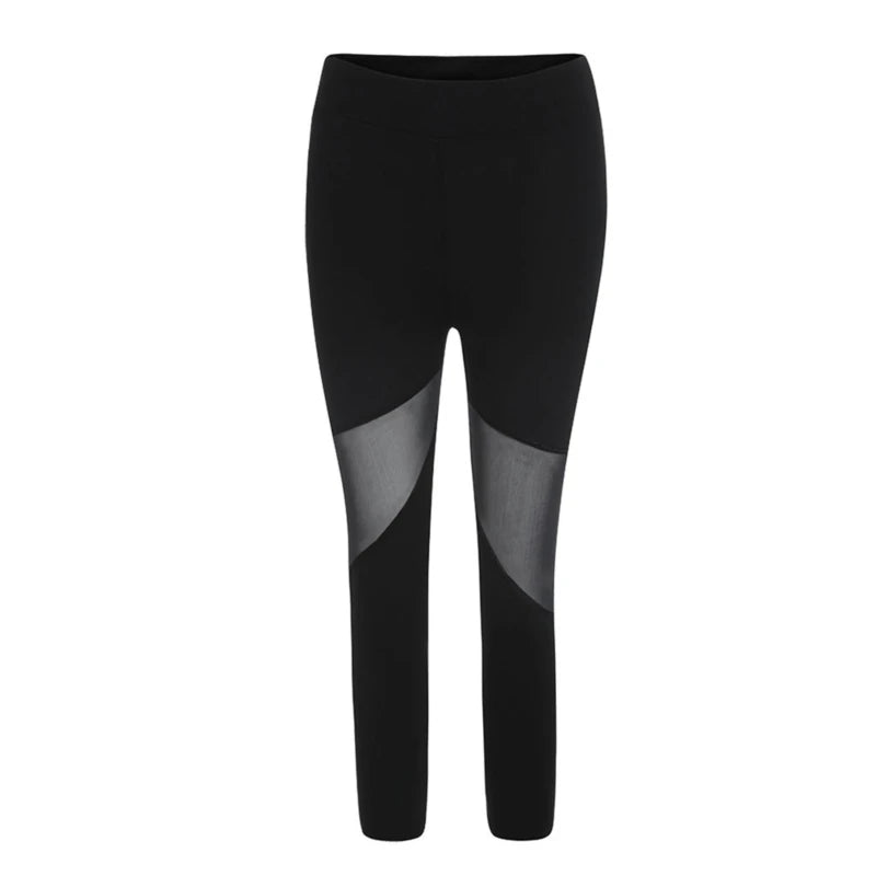 Patchwork Mesh Leggings Women's Jeggings Elastic Pant Capri Fitness