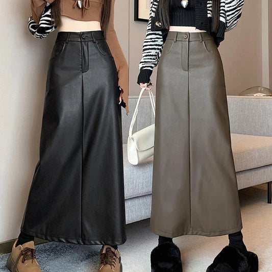 Vintage Coffee Black Long Skirt Women's Casual