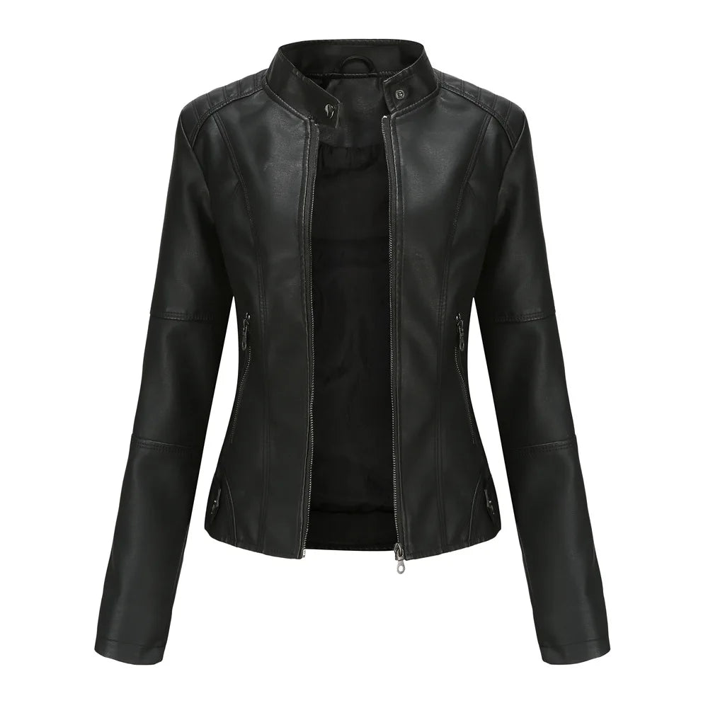 Spring Motorcycle Leather Jacket - Women’s High-Quality Zipper Fashion Coat