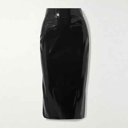 Women's Patent Leather Full Zip Shiny Skirts Plus