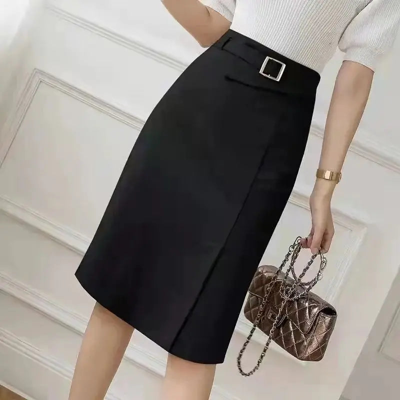 Elegant Suit Business Work Skirt High Waist Split Knee