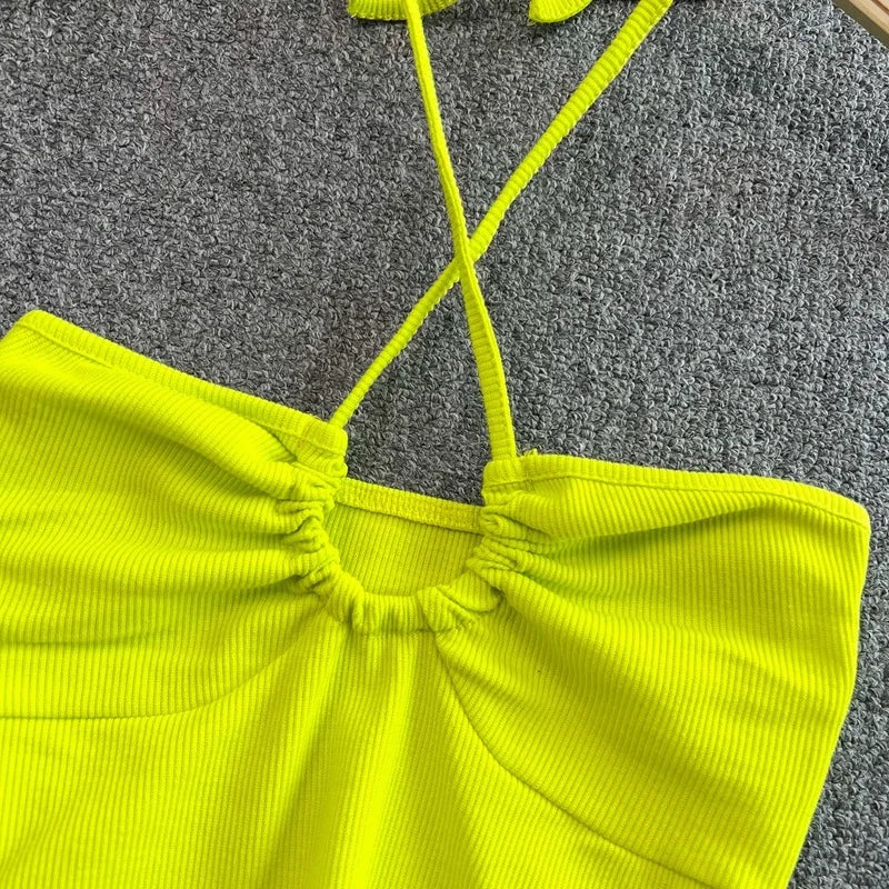 Chic Hollow Halter Sling Tops Sexy Backless Tanks Top Y2k Fashion Camis Korean Cute Crop Top Summer Women Clothing Streetwear