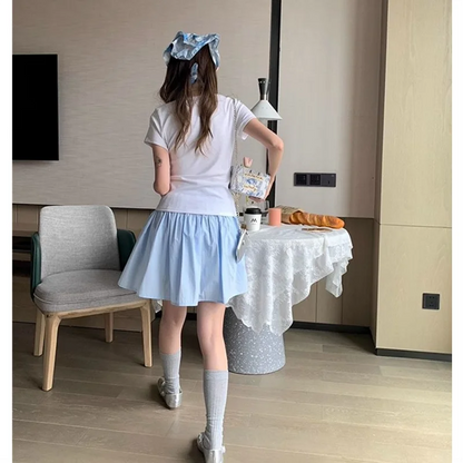 Cotton Casual A-Line Skirt Women's High Waist Elastic