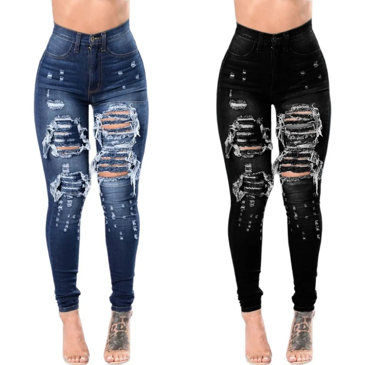 Autumn High Waist Ripped Jeans Stretch Skinny Pencil