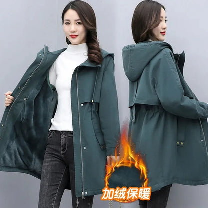 Parkas Women Autumn Winter NEW Wool Liner Thicken Warm Overcoat Hooded Windbreaker