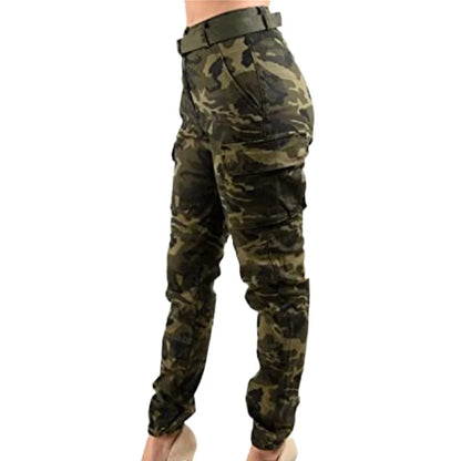 Spring Women's Plus Size Camo Jogger Cargo Pants High Waist Slim Casual Trousers