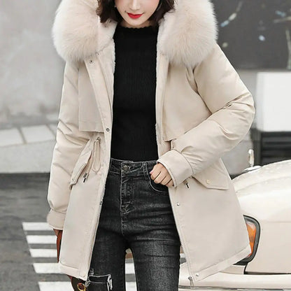 Fur Collar Hooded Parka - Slim Cotton Jacket Korean Winter Coat