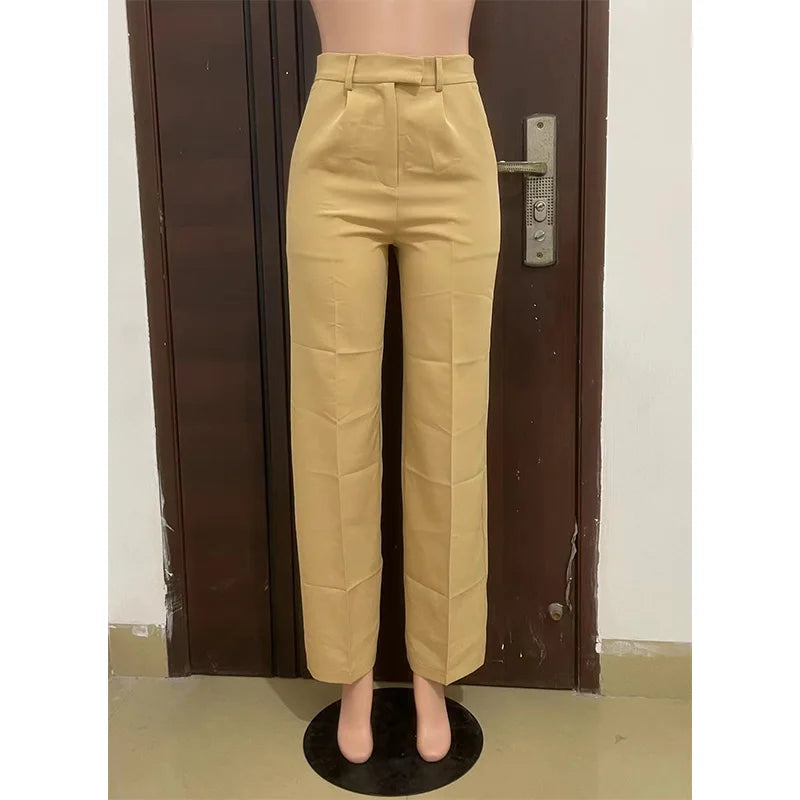 Stigende Casual Wide Leg Straight Pants Women's Plain Color Bodycon Pocket Office