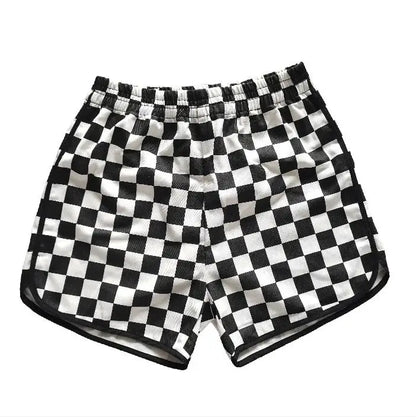 Women's Checkerboard Side Split Plaid Shorts Loose Plus