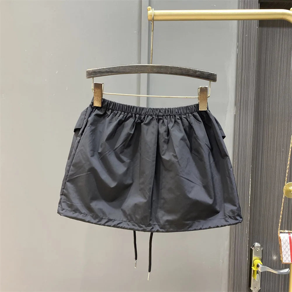 Fashion Pocket Cargo Skirt Summer Casual Elastic Drawstring