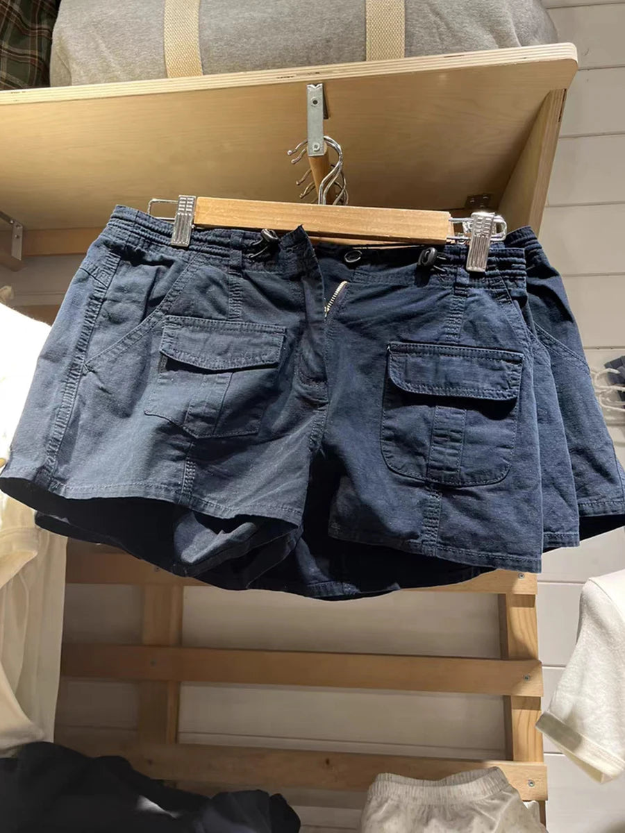 Vintage Solid Pocket Cargo Shorts Sexy Low Waisted Summer