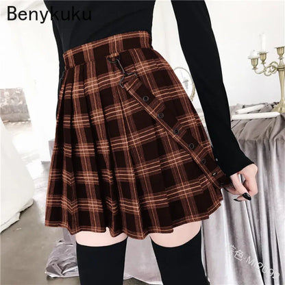 Plaid Vintage Pleated Skirts Women's High Waist Gothic Punk Mini