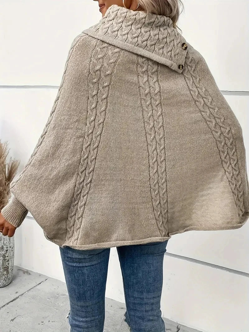 Women's Sweater Sweater for Women Turtleneck Batwing Sleeve Cable Knit Poncho