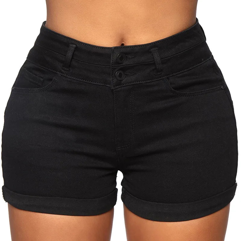 Cotton Stretchy High Waist Jean Shorts Casual Pocket Zipper