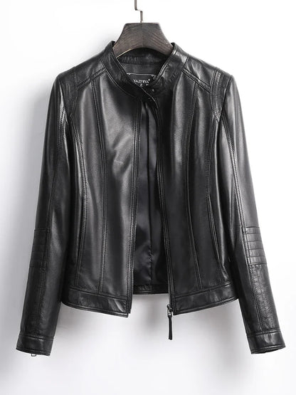 Genuine Sheepskin Leather Jacket - Motorcycle Slim Fit Jacket