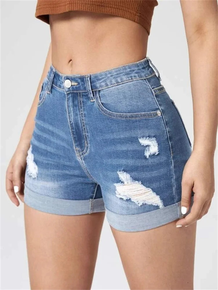 Summer Ripped Denim Shorts High Stretch Skinny Sexy