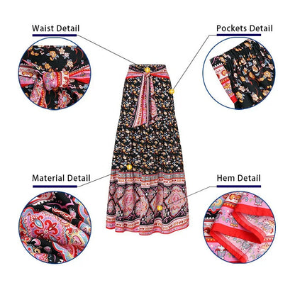 Women's Bohemian Floral Print High Elastic Waist Maxi Skirts