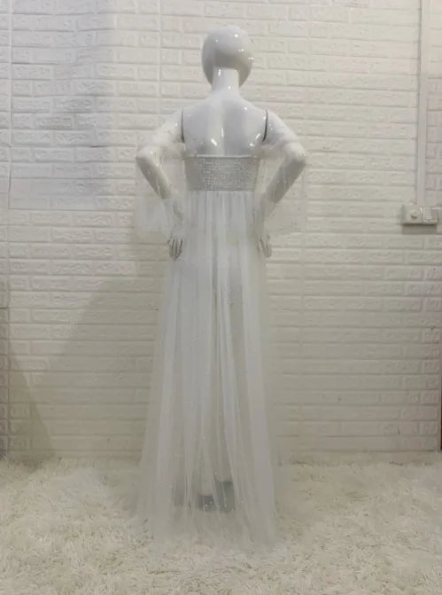 Photography Props Maternity Dress - Pearl White Yarn Babyshower Gown