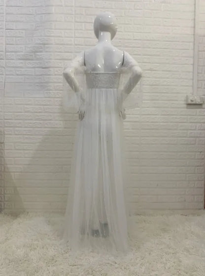 Photography Props Maternity Dress - Pearl White Yarn Babyshower Gown