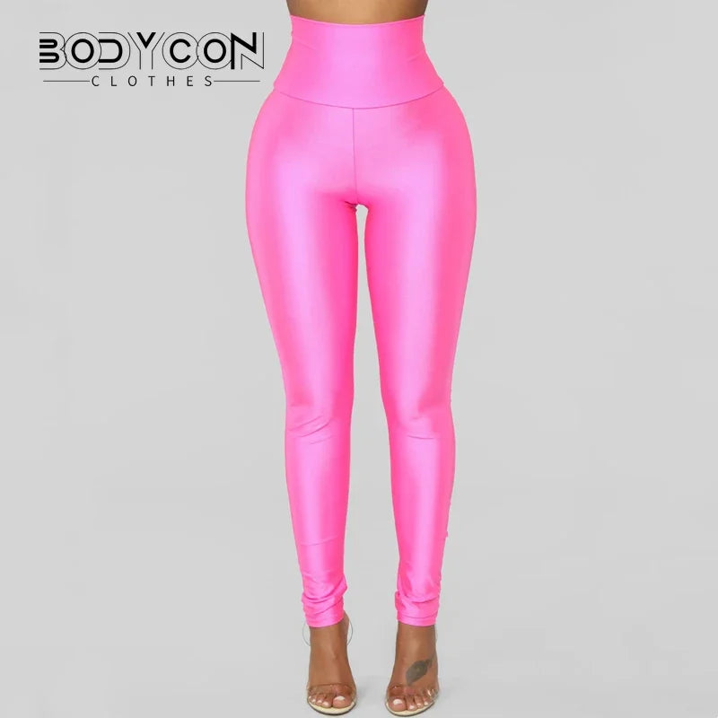 Bodycon Y2K Pants Women's Gym Sexy Metallic Luster Pencil