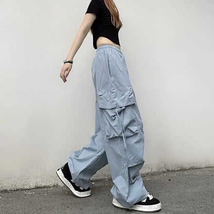 Oversized Cargo Pants Hip-Hop Streetwear Spring Summer Pockets Elastic