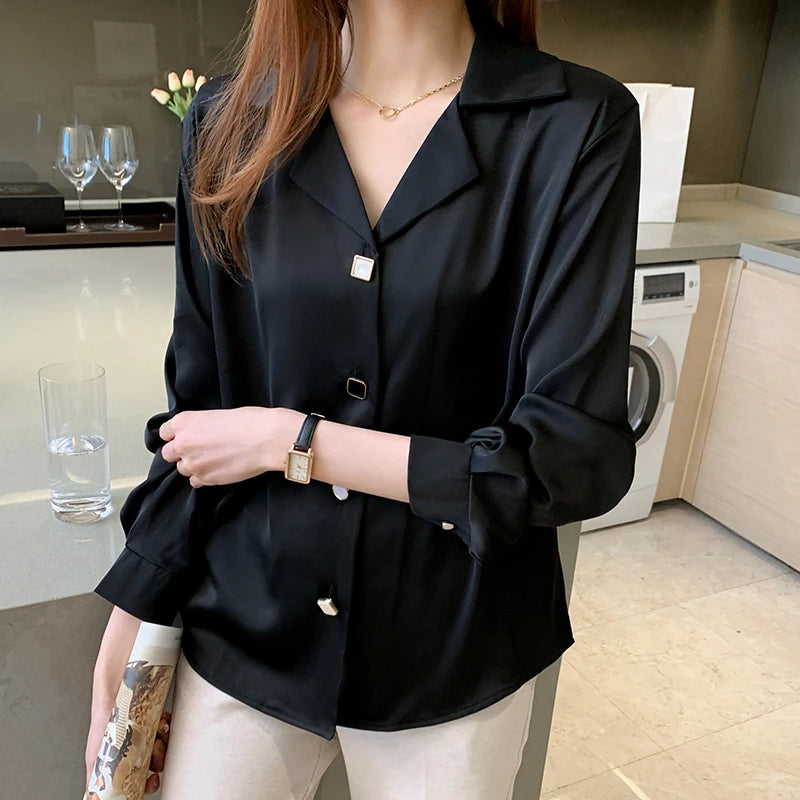 Long Sleeve Black White Blouse Tops Blouse Women Blusas Mujer De Moda 2024 V-neck Chiffon Blouse Shirt Blouses Femme Blusas E447