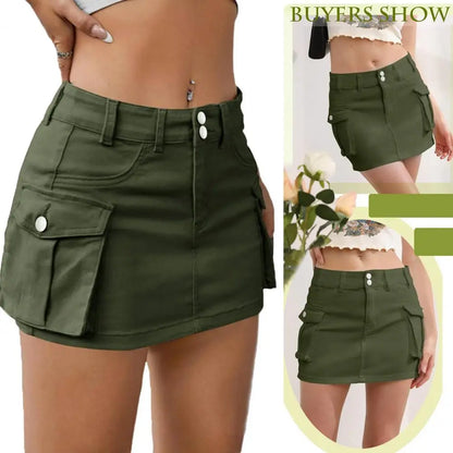 Skirt With Pockets Stylish Women's Denim Cargo Button