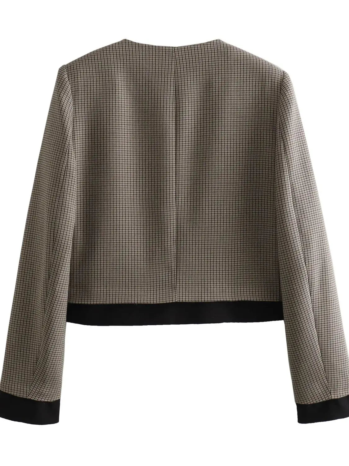 XNWMNZ 2024 Houndstooth Blazer and Skirt Set - Crop Long Sleeved Blazer, Wide Pleated Skirt